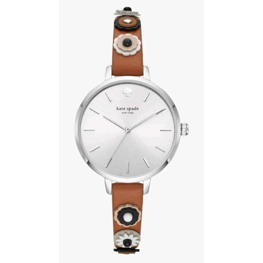 NEW Kate Spade New York Womens Metro Flower Watch Silver Leather Boho Hippie